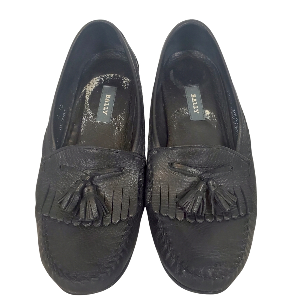 Vintage Black leather Slip on Kiltie Tassel Loafers from Bally